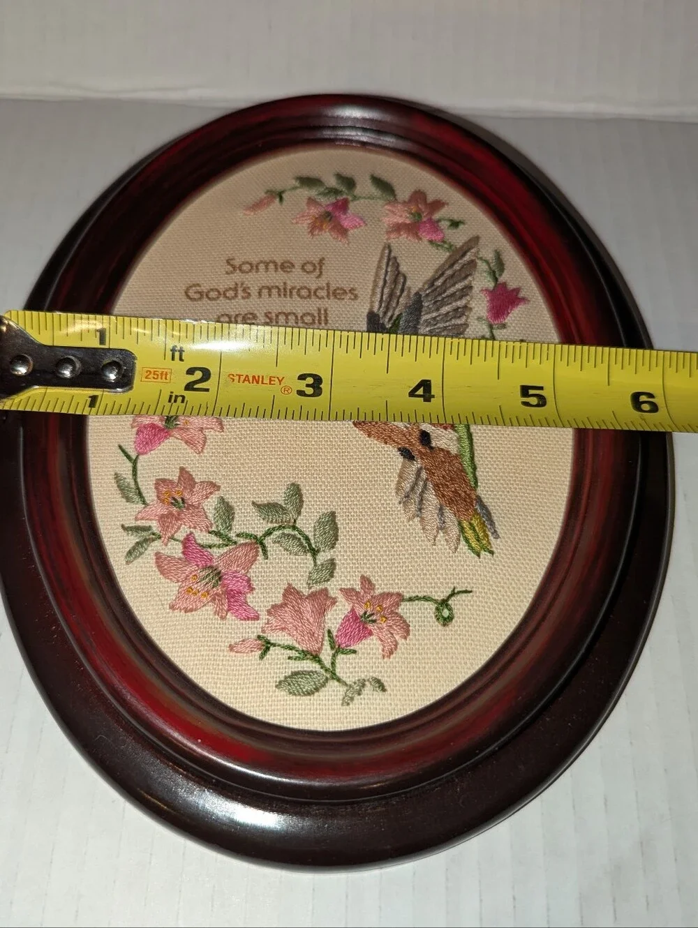 Vintage Framed Hummingbird Embroidery Art - Some of God's Miracles are Small